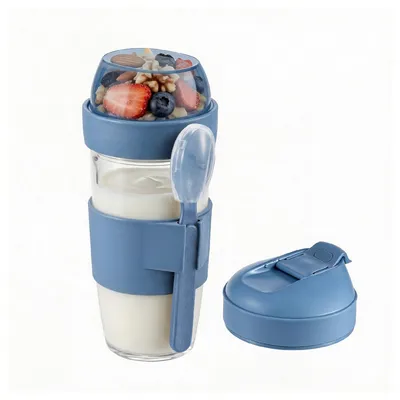 Joghurtbecher 480 ml, Glas, transparent, 2 Fächer, auslaufsicher