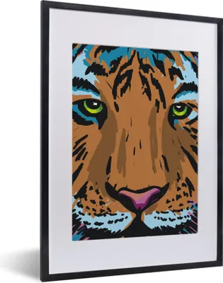 Produktbild von MuchoWow® MuchoWow® Gerahmtes Poster Tiger - Farbe - Augen 30x40 cm - Poster mit zchwarzem Bilderrahmen - Wandposter Schlafzimmer