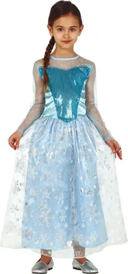 Produktbild von Prinzessin Eiskönigin Kostüm Karneval Party Blau Silber Schneeflocken Design Kinder Glamour, Größe: 140/146 Farbe: Blau