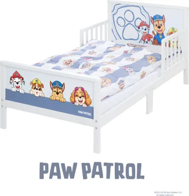 Produktbild von roba Kinderbett Paw Patrol 70 x 140 cm inkl. Bettwäsche & Lattenrost - Motiv der Zeichentrick Serie - Weiß / Blau