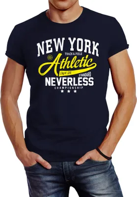 Produktbild von Herren T-Shirt New York Athletic Slim Fit Neverless® navy-gelb XXL