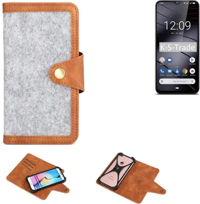 Produktbild von K-S-Trade Handyhülle kompatibel mit Gigaset GS290 Schutzhülle Filz-Hülle Kunst-Leder hellgrau braun (1x)