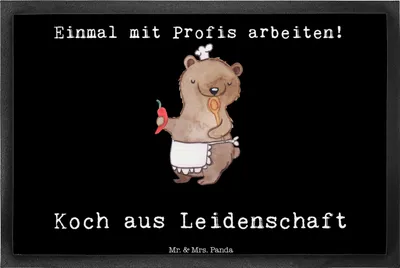Produktbild von Mr. & Mrs. Panda Schmutzmatte Koch Leidenschaft 40 x 60 cm - Schwarz - Geschenk, Fußabstreifer, bodenmatte, Restaurant, Schmutzfangteppich, Chefkoch, Spruch, fußmatte