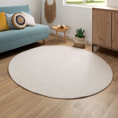Produktbild von Steffensmeier Handweb Teppich Bali  | 100 % Baumwolle, Creme, handgefertigt, Größe: Ø 100 cm | Flur, Eingangsbereich, Wohnzimmer