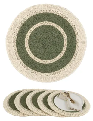 Produktbild von Platzsets Boho Rund mit Fransen 28cm, Geflochtene Dekorationsunterlage Tischdeko Seegras, Grün 6 Stück