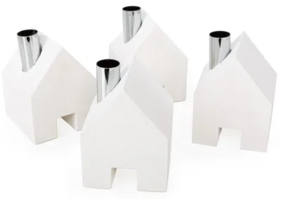 Produktbild von Logbuch-Verlag 4 Beton Kerzenhalter für Stabkerzen Adventskranz Haus Kerzenständer Industrial Deko weiß 9 x 9 x 12 cm