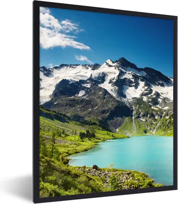 Produktbild von MuchoWow® Gerahmtes Poster Schnee - Berg - Wasser 60x80 cm - Poster mit Schwarzem Bilderrahmen Wandposter Rahmen Foto Bilder - Premium - Wanddeko Wohnzimmer