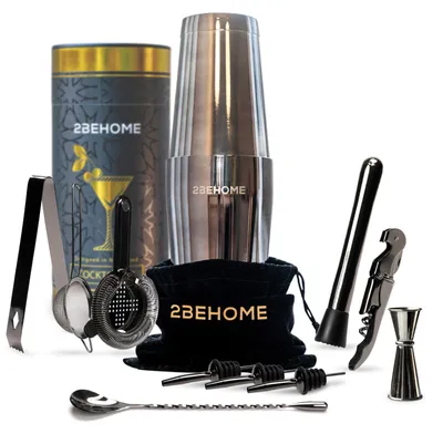 Produktbild von 2BEHOME Cocktail-Shaker-Set – 12-teiliges Barset mit 750-ml-Shaker und Cocktail-Rezeptbuch