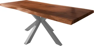 Produktbild von Esstisch Baumkante massiv Akazie nussbaumfarben 220 x 110 Spider-Gestell Metall silber TITAN