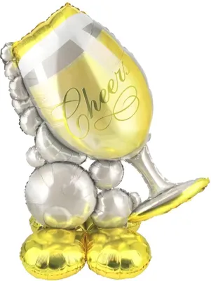 Image de Ballon en plastique debout, flûte à champagne Cheers, 127 x 97 cm