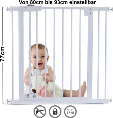 Produktbild von Absperrgitter Treppenschutzgitter Metall weiß verstellbar 80 -93cm 77cm hoch