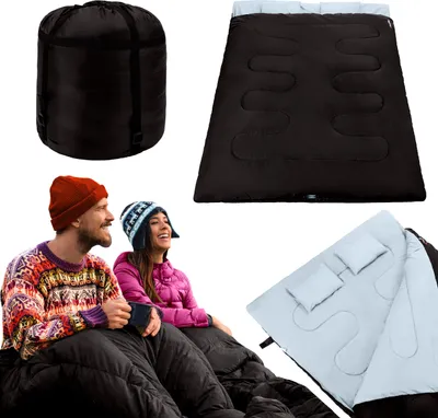 Obrázek produktu pro Outtec® dvojitý spací pytel, spací pytel, spací pytel pro 2 osoby – včetně 2 polštářů – 220 x 150 cm – malé rozměry po sbalení – outdoor, kempování
