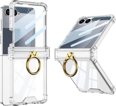 Immagine prodotto di Custodia trasparente antiurto per Samsung Galaxy Z Flip 7 con protezione cerniera, protezione schermo, anello Trasparente