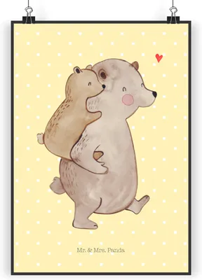 Produktbild von Mr. & Mrs. Panda Bild Papa Bär DIN A3 - Gelb Pastell - Geschenk, Wanddekoration, Vater, Vatertag, Wandbild, Muttertag, wanddeko, Kunstdruck, drucke