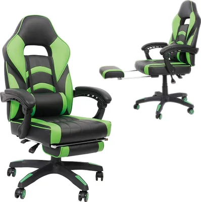Two gaming chairs are shown against a white background. One chair is in the foreground and is fully visible, while the other is in the background and partially visible.