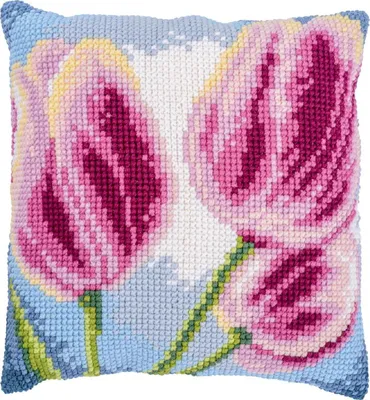 Produktbild von Vervaco gestempeltes Kreuzstich-Set, Kissen "3 Tulpen", 40x40 cm