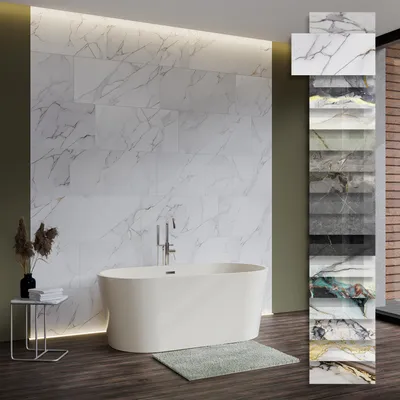 Produktbild von HEXIM Marmorplatten Optik 1-9 Stück 78x39cm SPC Granit Fliesen Steine Paneele Wand innen außen - B