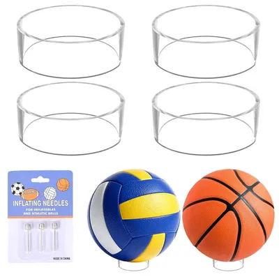 Acryl-Ballhalter 4er-Set mit 3 Pumpen – transparenter Ständer für Sportbälle