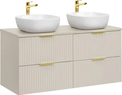Image de Armoire De Salle De Bain 120 Cm, Couleur Cachemire Mat, Avec Lavabos À Poser
