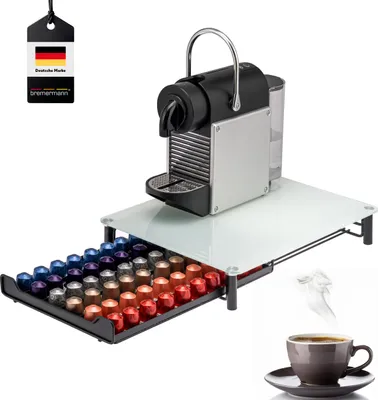 Produktbild von bremermann Kaffeekapsel-Box für 60x Nespresso, Schubladenbox, Metall und Glasplatte, Kapselhalter, Kapselspender ca. 31 x 7 x 40,5 cm, Glas weiß