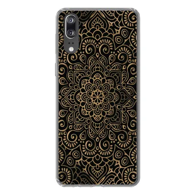 Produktbild von MuchoWow® Handyhülle Schutzhülle Hülle für Huawei P20 Goldenes Muster auf schwarzem Hintergrund Silikon Softcase Handy Hülle - Hardcover