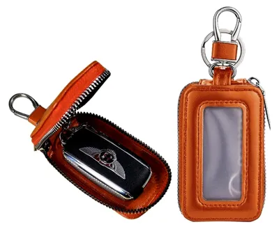 Produktbild von Rechteckige Autoschlüsseltasche aus Leder mit Sichtfenster und Karabiner