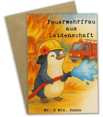 Produktbild von Mr. & Mrs. Panda Grußkarte Feuerwehrfrau Leidenschaft Design - Weiß - Geschenk, Brandschutz, Spruch, einladungskarten, weihnachtskarten, Feuerwehr, dankeskarten