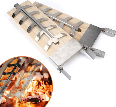 Produktbild von Wolketon Flammlachsbrett 2er Set Flammlachs Edelstahl Halterung Brett Lachsbretter