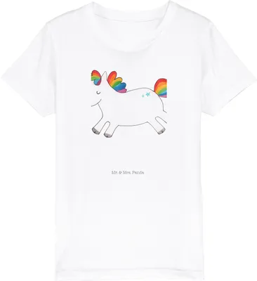 Produktbild von Mr. & Mrs. Panda Kleinkinder T-Shirt Einhorn Happy 5-6 Jahre (110/116) - Weiß - Geschenk, Unicorn, Teenager, Baumwolle Kinder, Einhörner, Kindershirt, Freude, Spaß