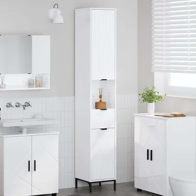 Image de vidaXL Armoire de salle de bain avec porte blanc brillant 31,5 x 33 x 190 cm