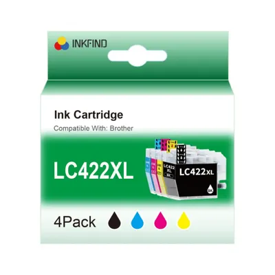 Produktbild von INKFIND LC422XL Tintenpatronen-Gesicht für BrotherLC422 Brother LC422 BrotherLC422XL Brother LC-422 Brother LC-422XL Multipack 4 Stück