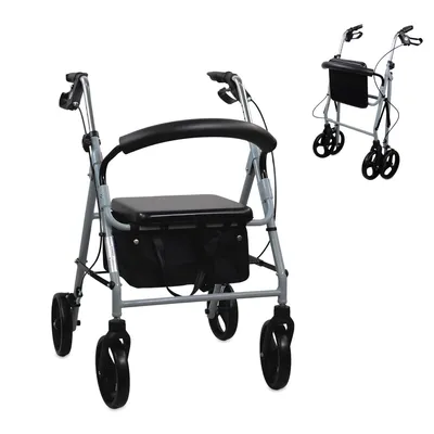 Image de Mobiclinic, déambulateur, grandes roues pour la route, pliable, avec panier en tissu et siège, en aluminium, léger, résistant, modèle Sofía, gris