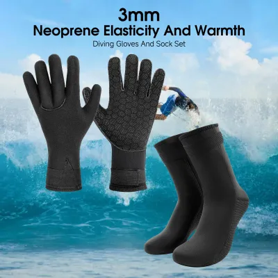 Produktbild von 3 mm Neopren-Tauchhandschuhe mit Socken, verstellbaren Handgelenk- und Knöchelriemen – für Surfen, Schnorcheln, Kajakfahren, Schwimmen, Wassersport und Strandaktivitäten – schwarze Handschuhe