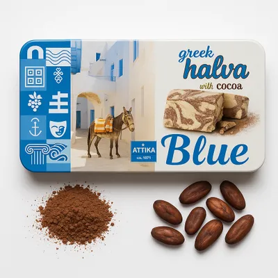 Produktbild von Attika Halva mit Kakao 250 g – Traditionelle griechische Süßigkeit aus Sesam