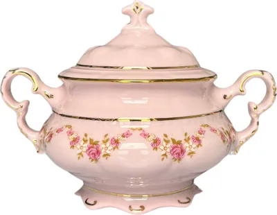 Image de Sucrier 2 anses, porcelaine rose, rosettes, 350 ml, Leander