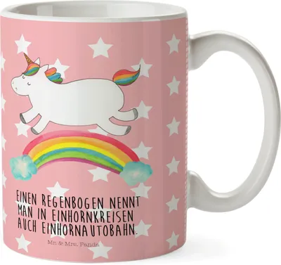 Produktbild von Mr. & Mrs. Panda Plastikbecher Einhorn Regenbogen - Rot Pastell - Geschenk, Unicorn, Schulkind Tasse, Camping, Kunststoffbecher, Glitzer, Mehrwegbecher, Pott