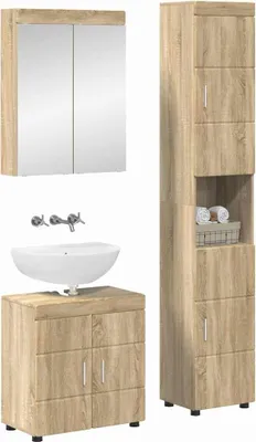Image de Ensemble de meubles de salle de bain vidaXL TULUM, 3 pièces, chêne Sonoma, 60 x 34 x 63 cm