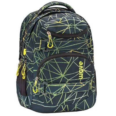 Zdjęcie produktu dla Wave plecak szkolny dziewczęcy chłopięcy plecak szkolny rekreacyjny czarny zielony 338-72A-Stripes-Green