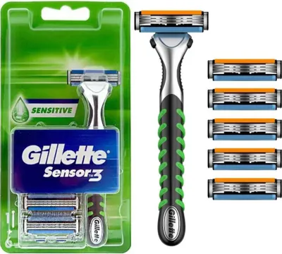 Produktbild von Gillette Sensor3 Sensitive Rasierer + 6 Ersatzklingen
