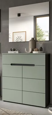 Produktbild von Garderobe Set 2-teilig "Cooper" in salbei und grau Schuhkommode und Spiegel, Soft-Close