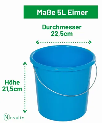 Produktbild von Novaliv Eimer 5L Blau mit Maßeinteilung - Putzeimer 5 Liter ⌀ 22,5 cm Praktischer Allrounder mit Skala für Haushalt & Garten ideal als Haushaltseimer, Wassereimer, Wischeimer, Bucket