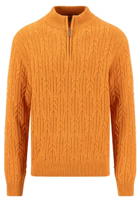 Zdjęcie produktu dla FYNCH-HATTON – Męski sweter z zamkiem, model Zip Troyer, miękka dzianina, wzór ażurowy*RWS, kolor sienna – nr art. 1609614