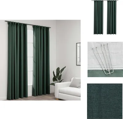 Immagine prodotto di vidaXL Tende oscuranti ganci look lino 2 pz. Verde 140x245 cm - Tende e tendaggi