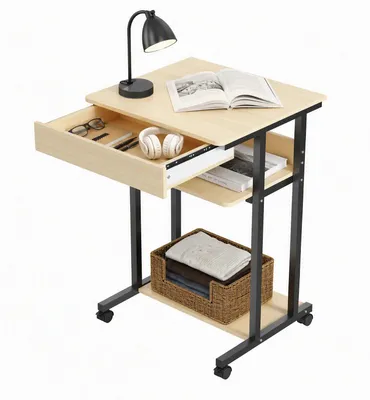 Immagine prodotto di Scrivania per computer - Scrivania - Struttura in metallo - 1 cassetto - 2 ripiani - 51 x 56 x 80 cm - Colore legno