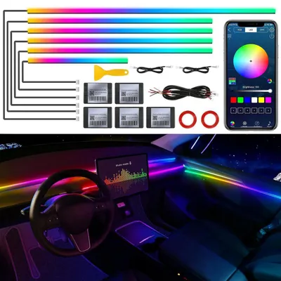 Immagine prodotto di Illuminazione interna per auto a LED, acrilico, RGB, controllo tramite app, sincronizzazione con la musica, 6 strisce