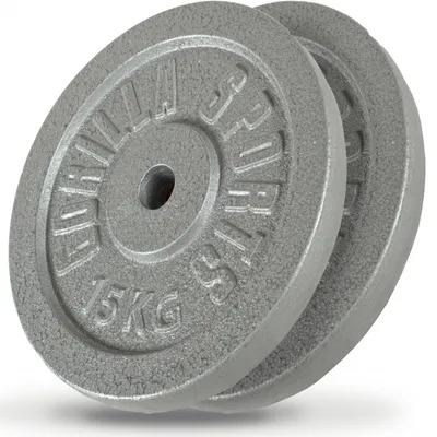 Produktbild von GORILLA SPORTS® Hantelscheibenset - 30 kg Gewichte, 2er Set, 2 x 15 kg, 30/31 mm, Gusseisen, Silber - Gewichtsscheiben, Bumper Plates, Hantelscheiben Set, Gewichtsscheiben, Guss Scheiben