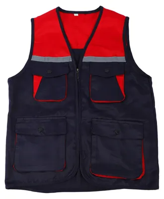 Produktbild von Reflektierende Arbeitsweste mit 4 Taschen, Farbblock-Reißverschluss vorne, gut sichtbare Sicherheitsstreifen, violett, blau, rot, XXL