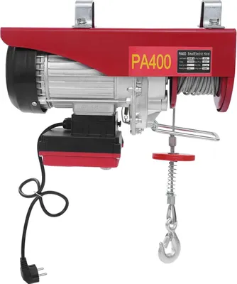 Immagine prodotto di Argano elettrico a fune - Carico massimo 400 kg - Spina UE 220 V - Telecomando radio - Altezza di sollevamento 12 m - Rosso
