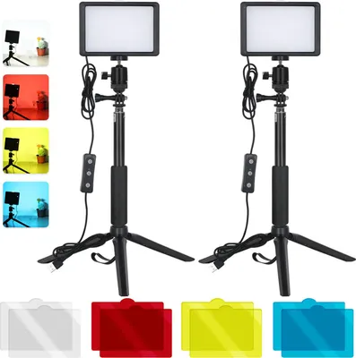 Image de 2-Pack Desktop USB LED Video Lights Kit with 2 * Dimmable Fill Light 5600K + 2 * Extendable Tripod + 2 * Flexible Ballhead + 8 * Color Filters(Red/Yellow/Blue/White) for Video Conference Lighting Live Streaming Video Recording Product Photography