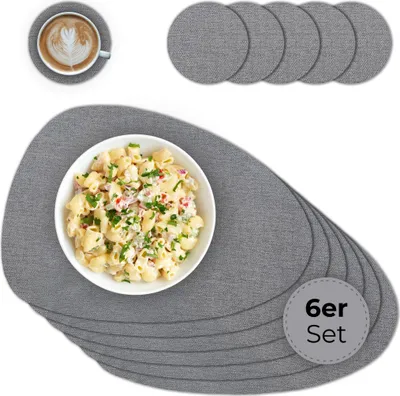 Immagine prodotto di Tovaglietta ovale con sottobicchiere in vetro, set da 6, in grigio screziato